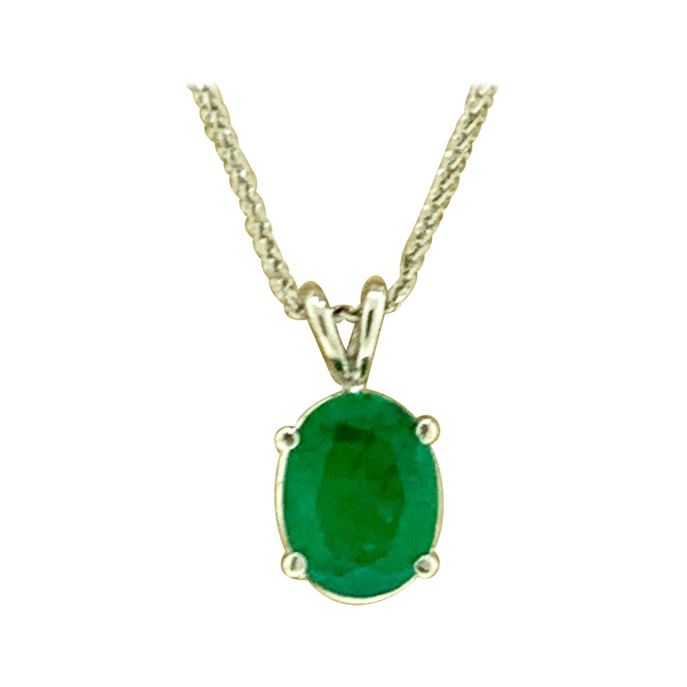 2.5 Carat Oval Shape Emerald Pendant or Necklace 14 Karat White Gold with Chain 4