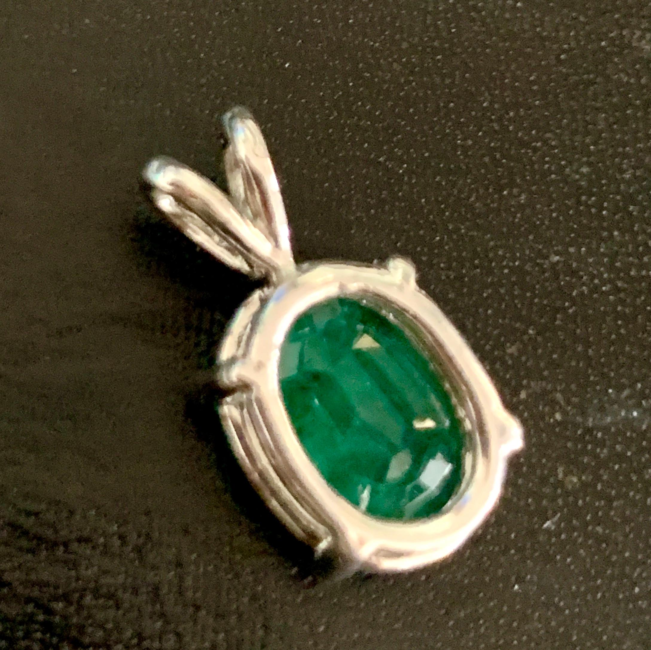 Oval Cut 2.5 Carat Oval Shape Emerald Pendant or Necklace 14 Karat White Gold with Chain