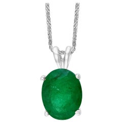 2.5 Carat Oval Shape Emerald Pendant or Necklace 14 Karat White Gold with Chain
