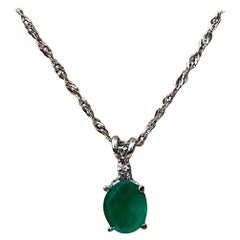 2.5 Carat Oval Shape Emerald Pendant or Necklace 14 Karat White Gold with Chain