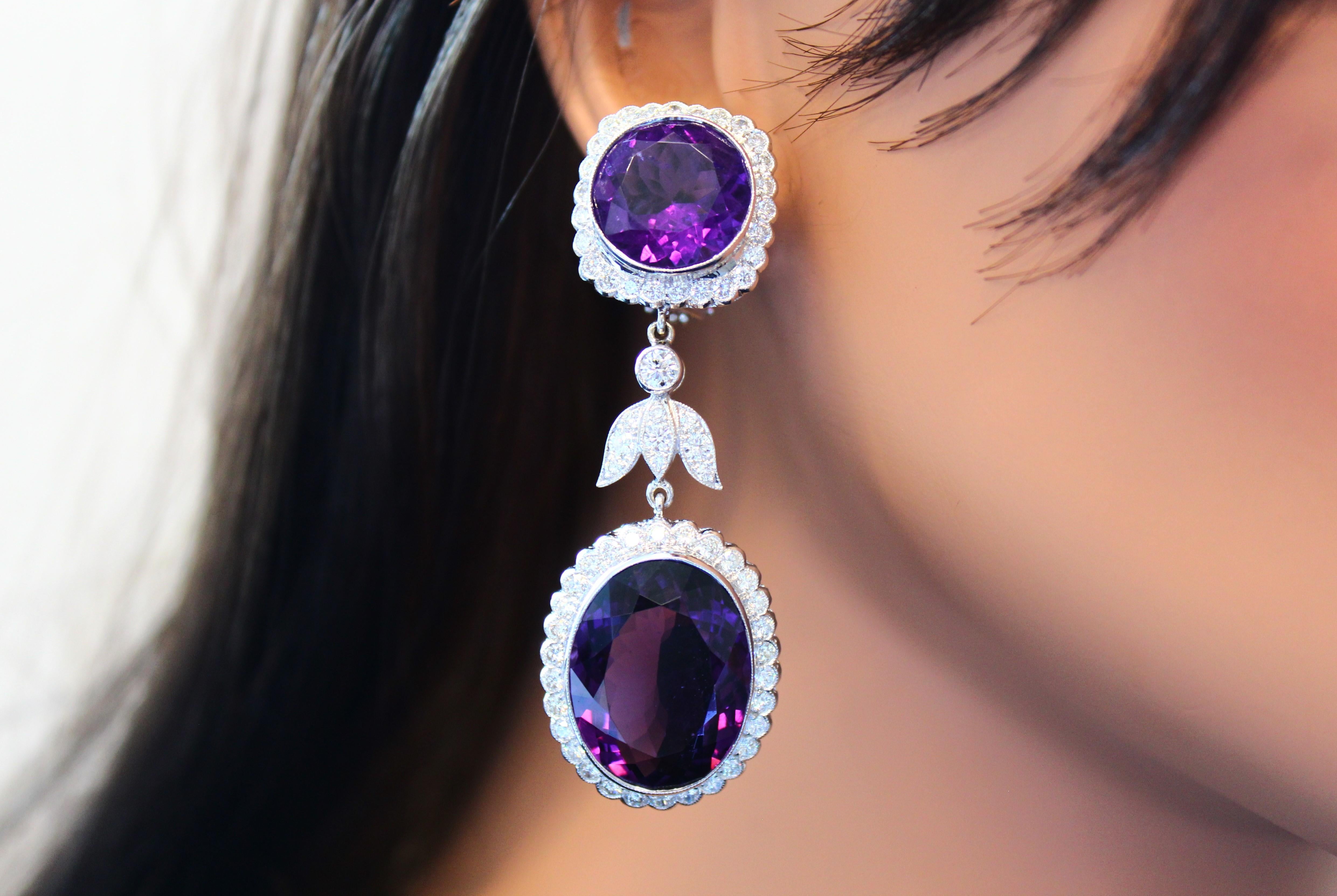 25 Carat Oval Shape Purple Amethyst Fashion Earrings In 18k White Gold In New Condition For Sale In Chicago, IL