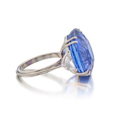 25 Carat Oval Statement Royal Blue Sapphire 14K White Gold Grand Palais Radiance