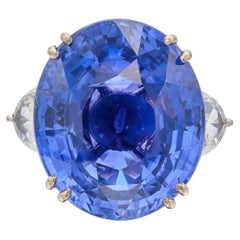 25 Carat Oval Statement Royal Blue Sapphire 14K White Gold Grand Palais Radiance