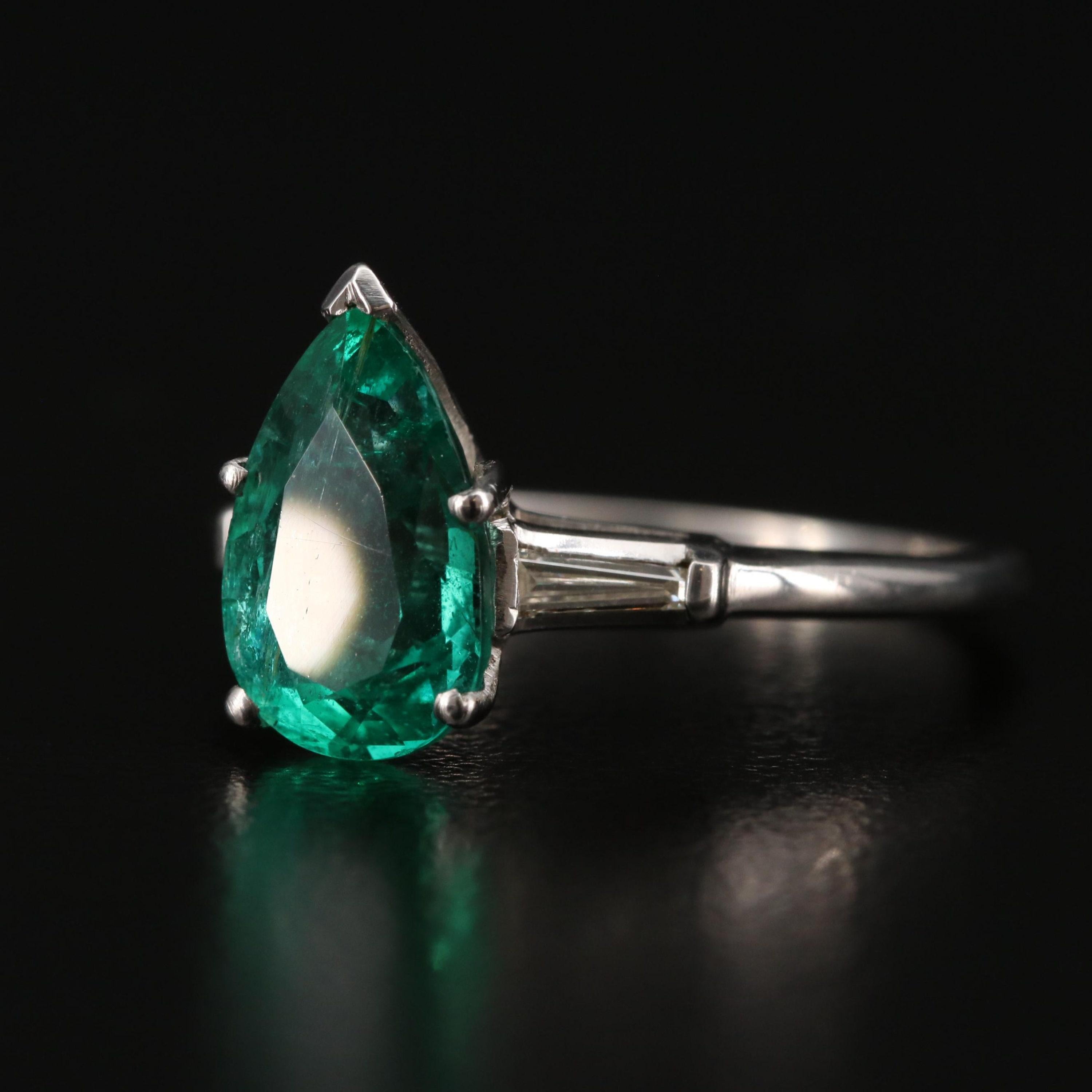 For Sale:  2.5 Carat Pear Cut Emerald Diamond Engagement Ring Art Deco Emerald Bridal Ring 2