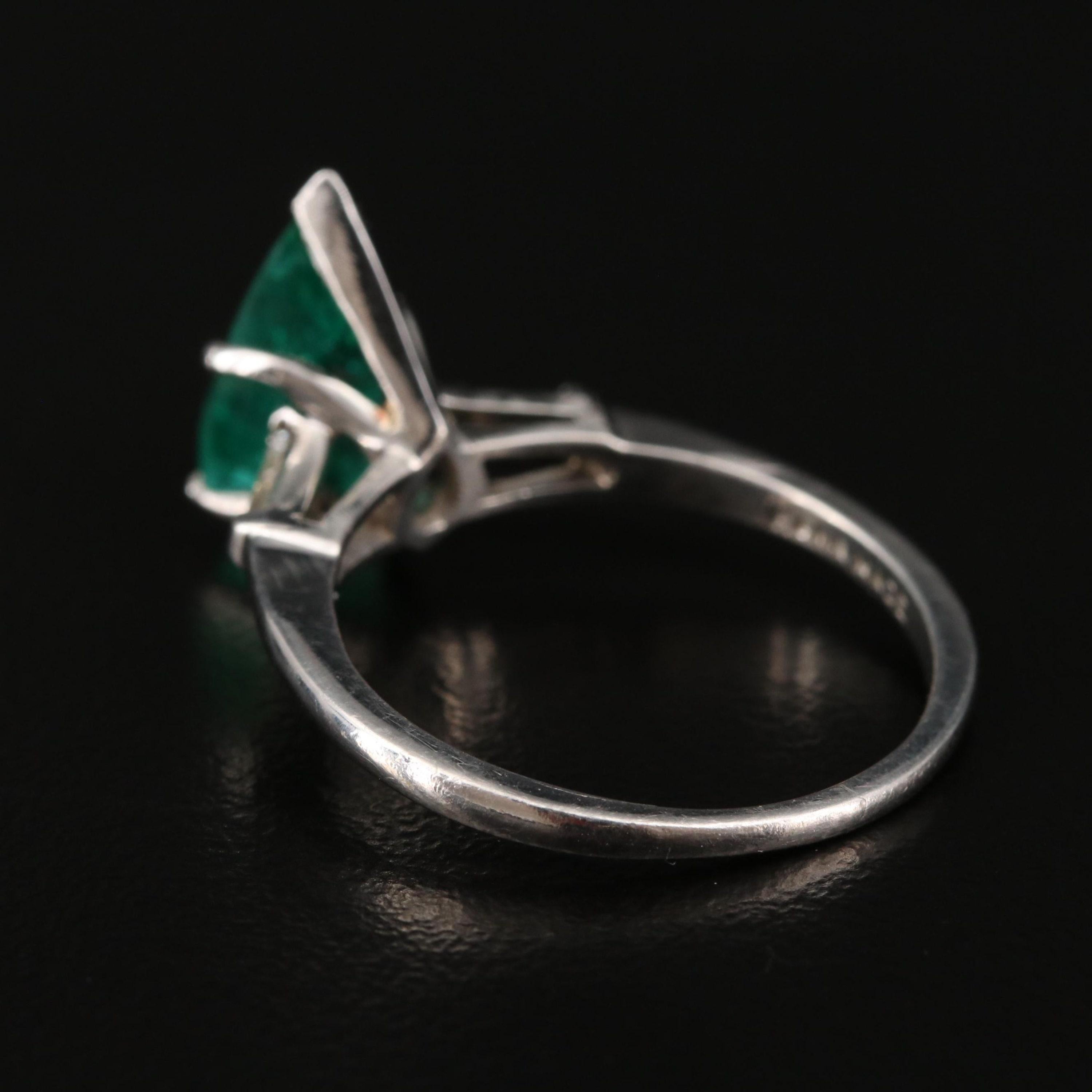 For Sale:  2.5 Carat Pear Cut Emerald Diamond Engagement Ring Art Deco Emerald Bridal Ring 3