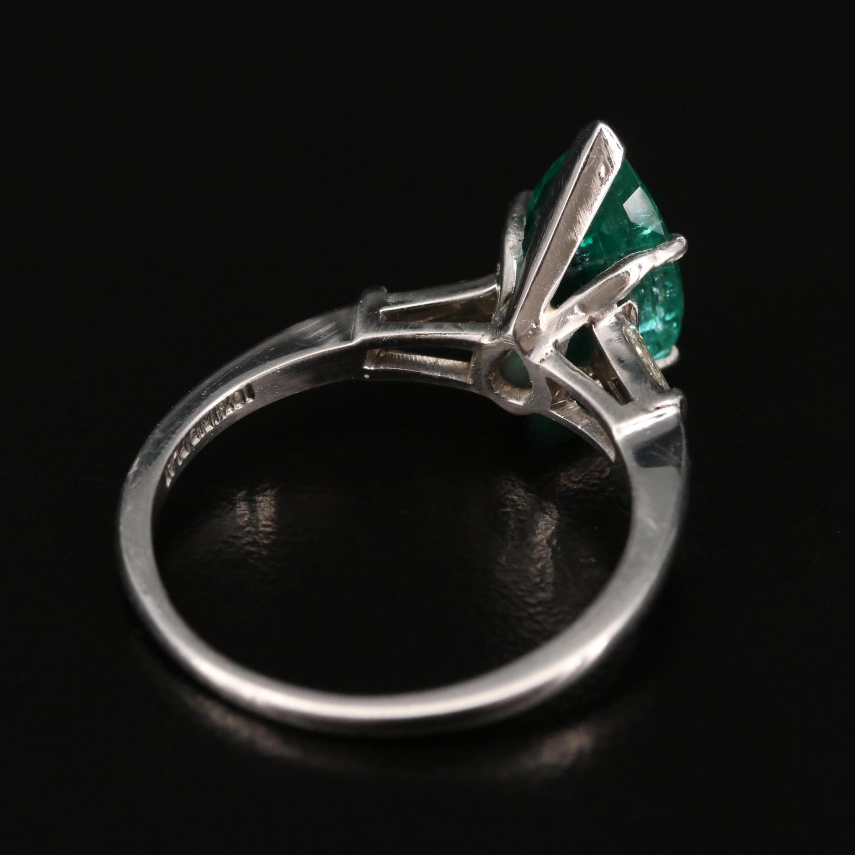For Sale:  2.5 Carat Pear Cut Emerald Diamond Engagement Ring Art Deco Emerald Bridal Ring 4
