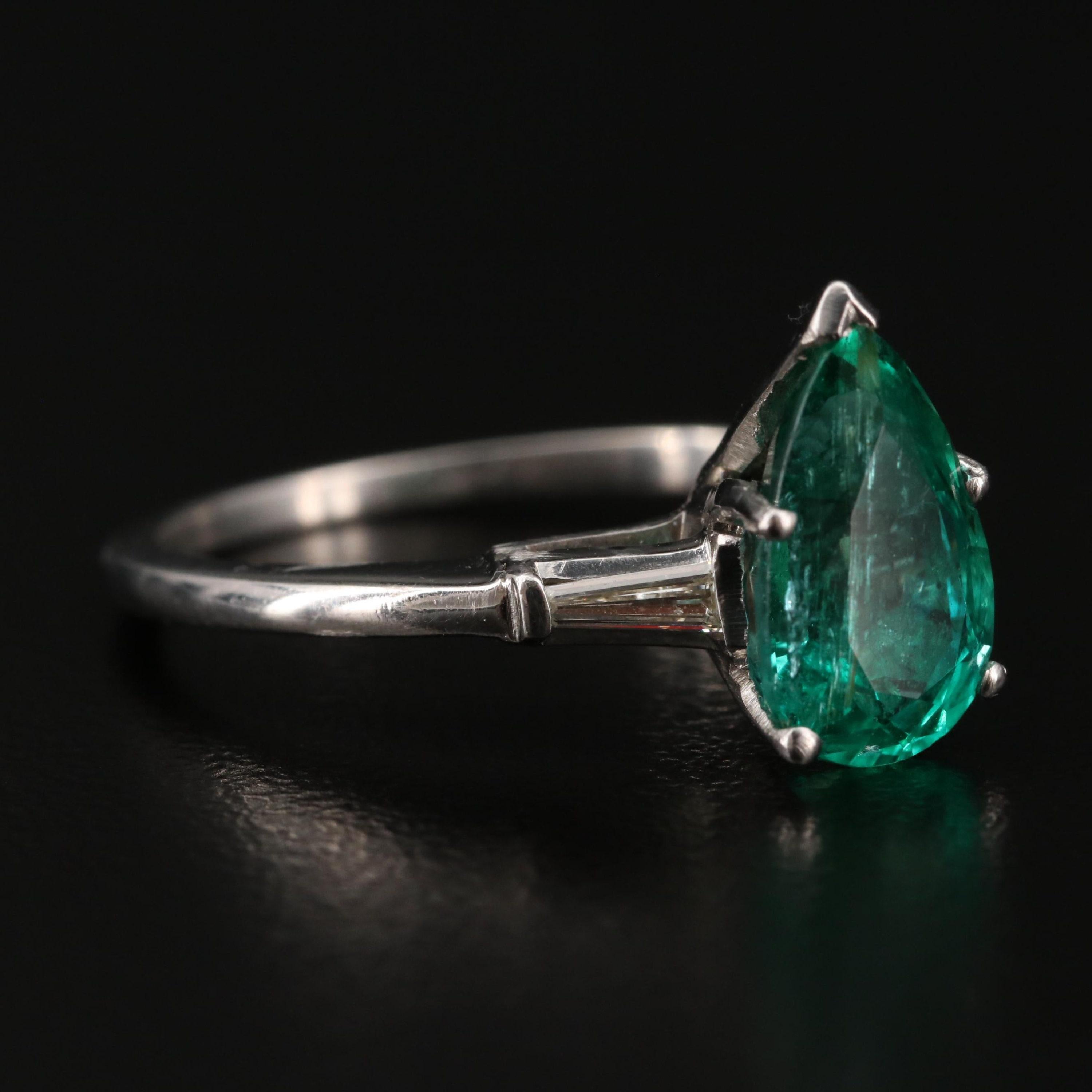 For Sale:  2.5 Carat Pear Cut Emerald Diamond Engagement Ring Art Deco Emerald Bridal Ring 5