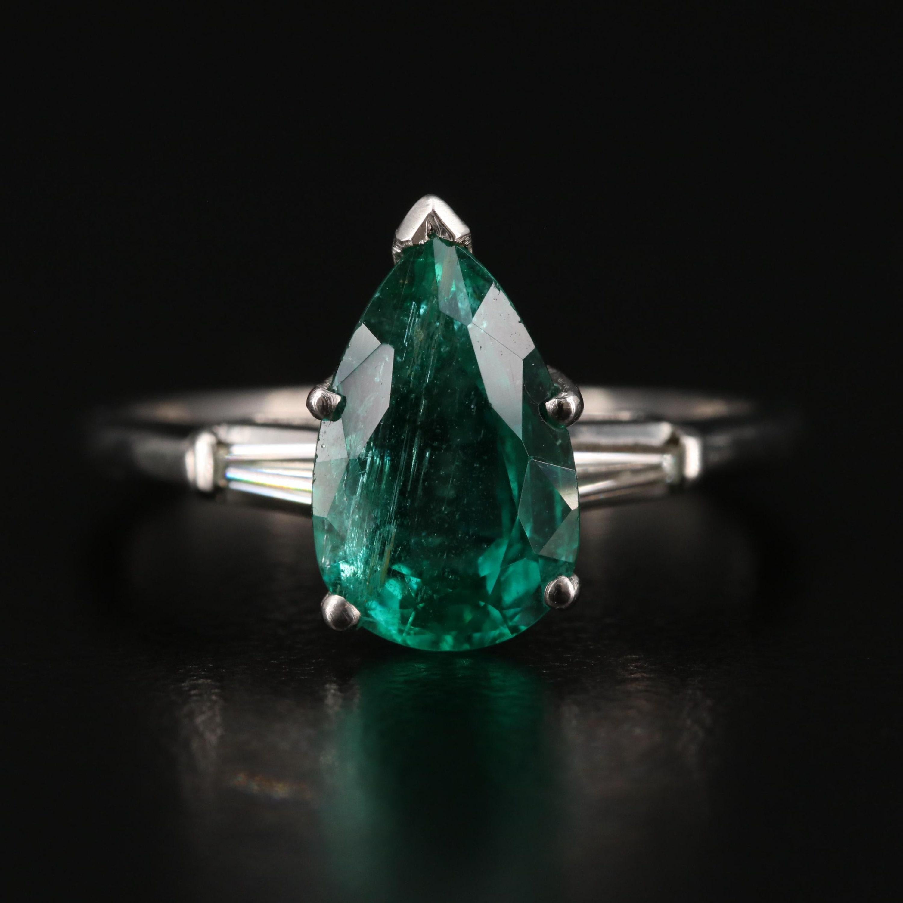 For Sale:  2.5 Carat Pear Cut Emerald Diamond Engagement Ring Art Deco Emerald Bridal Ring 6