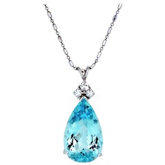25 Carat Pear Shape Aquamarine and Diamond Pendant