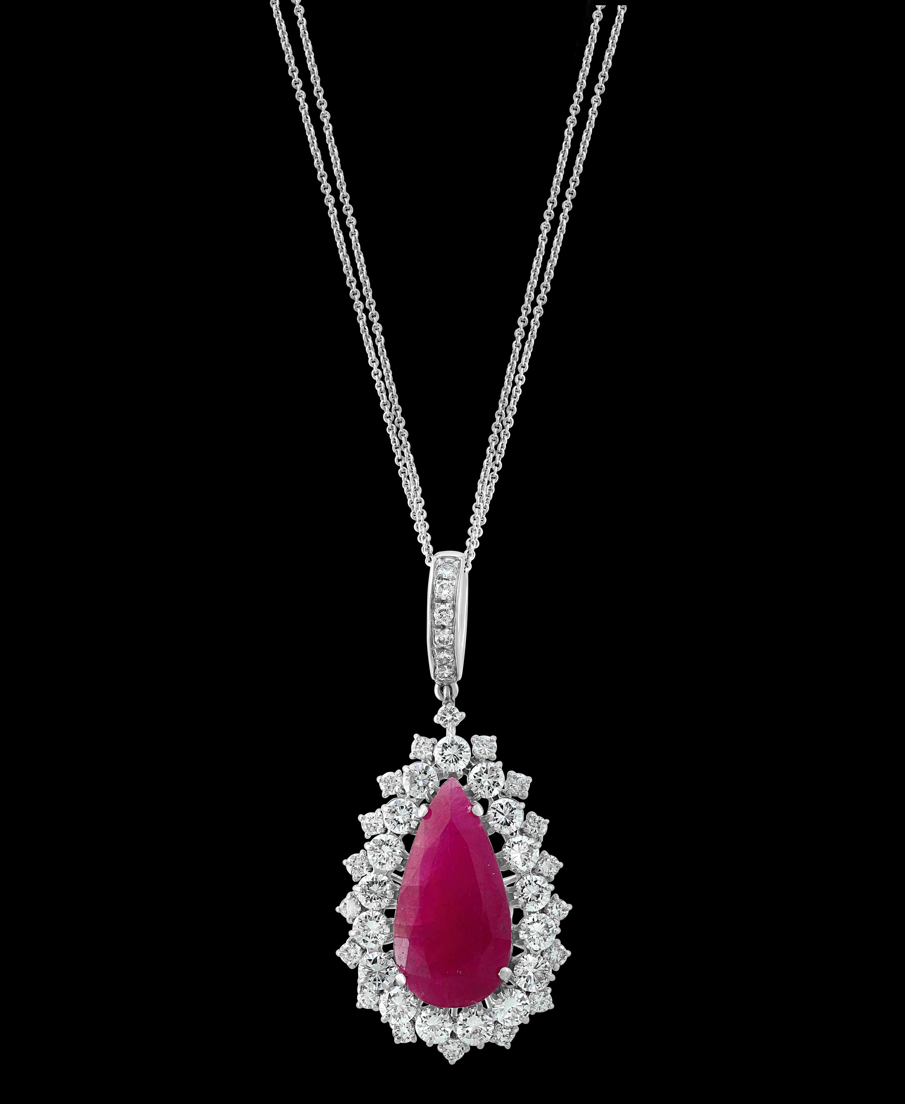 25 Carat Pear Shape Ruby and Diamond Pendant Necklace Enhancer, 18 ...