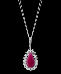 25 Carat Pear Shape Ruby and Diamond Pendant Necklace Enhancer, 18 Karat Gold