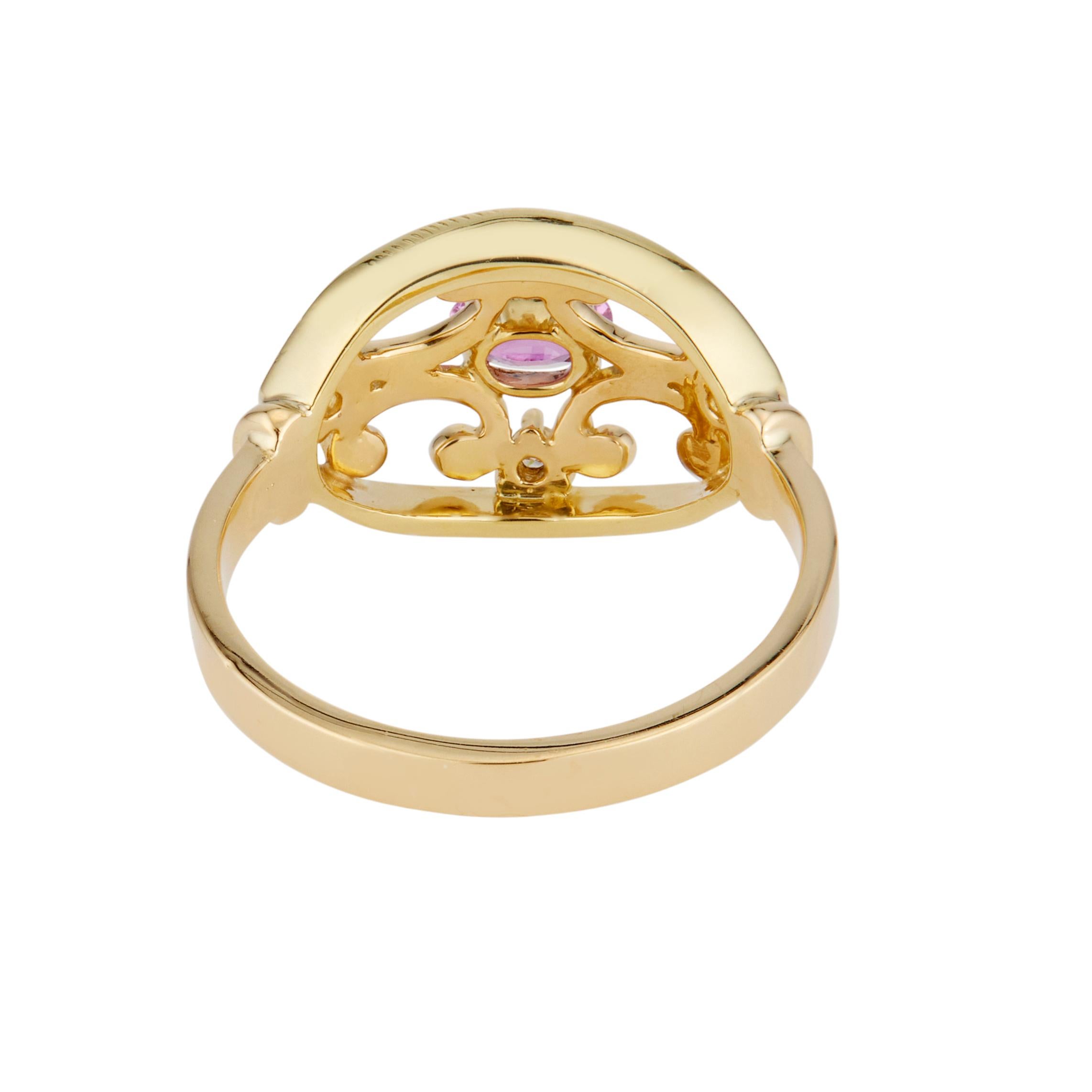 .25 Karat Rosa Saphir Diamant-Ring aus etruskischem Gelbgold im Zustand „Gut“ im Angebot in Stamford, CT