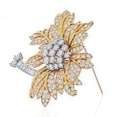 24.00cttw Carat Platinum and 18K Yellow Gold Diamond Vintage Flower Brooch