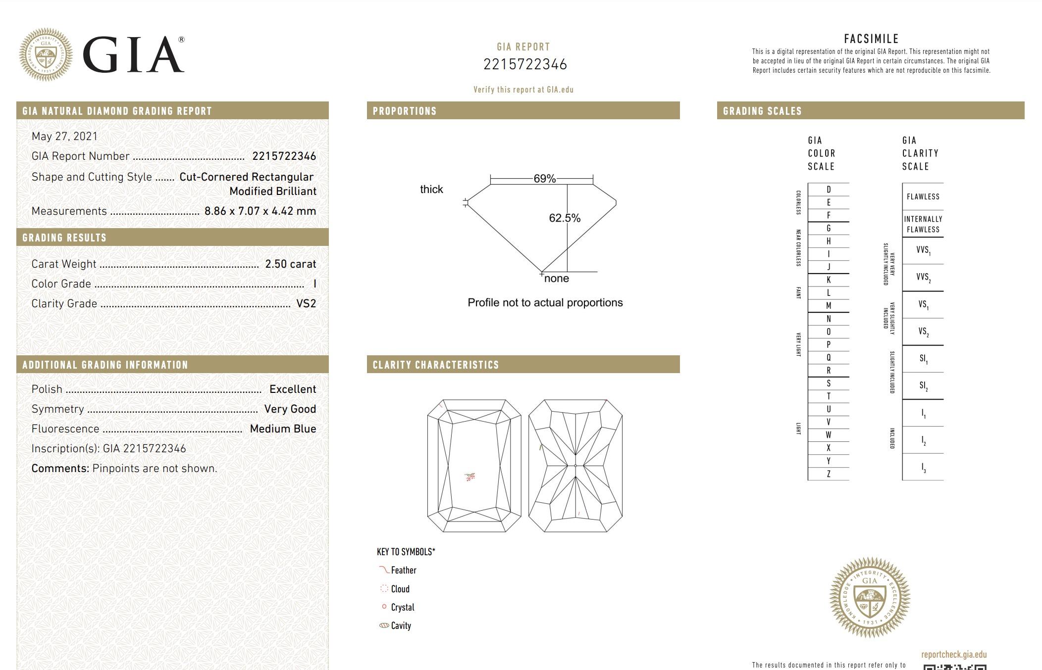 2.5 Carat Radiant Cut Diamond Ring GIA Certified in Platinum Ring For Sale 4