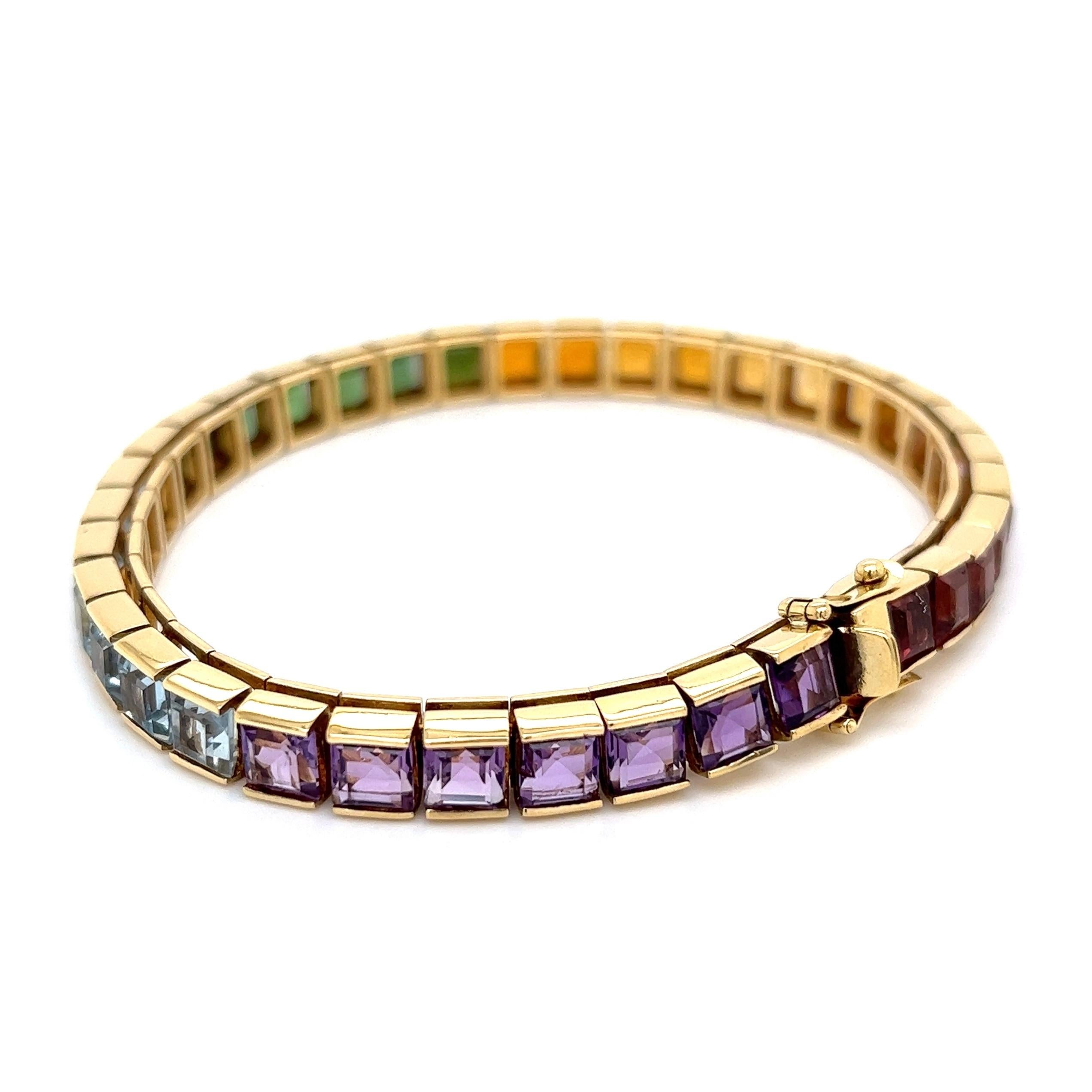 Modern 25 Carat Rainbow Gemstone Gold Line Tennis Bracelet Estate Fine Jewelry For Sale