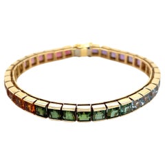 25 Carat Rainbow Gemstone Gold Line Tennis Bracelet Estate Fine Jewelry