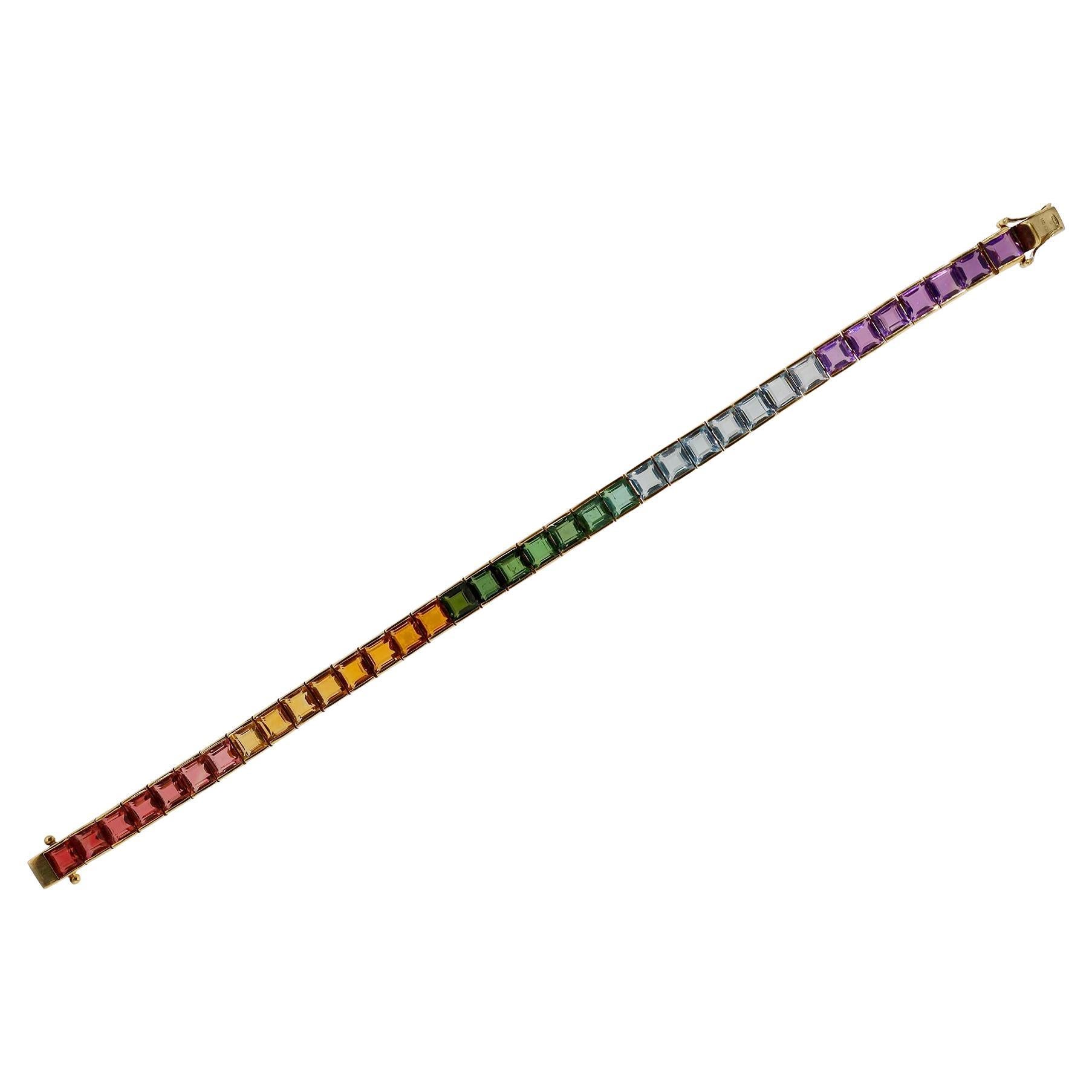 25 Carat Rainbow Gemstone Unisex Tourmaline Tennis Bracelet For Sale