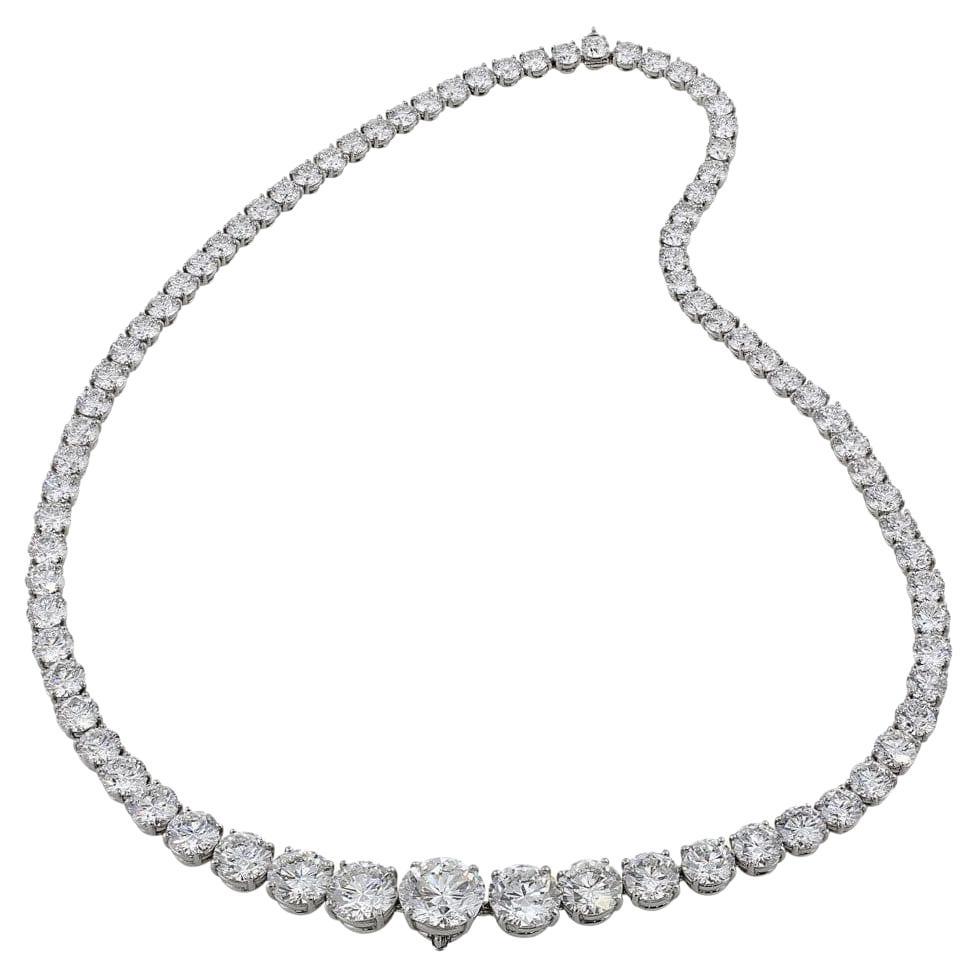 20 Carat Riviera Round Brilliant Cut Necklace 18 Carats White Gold For Sale