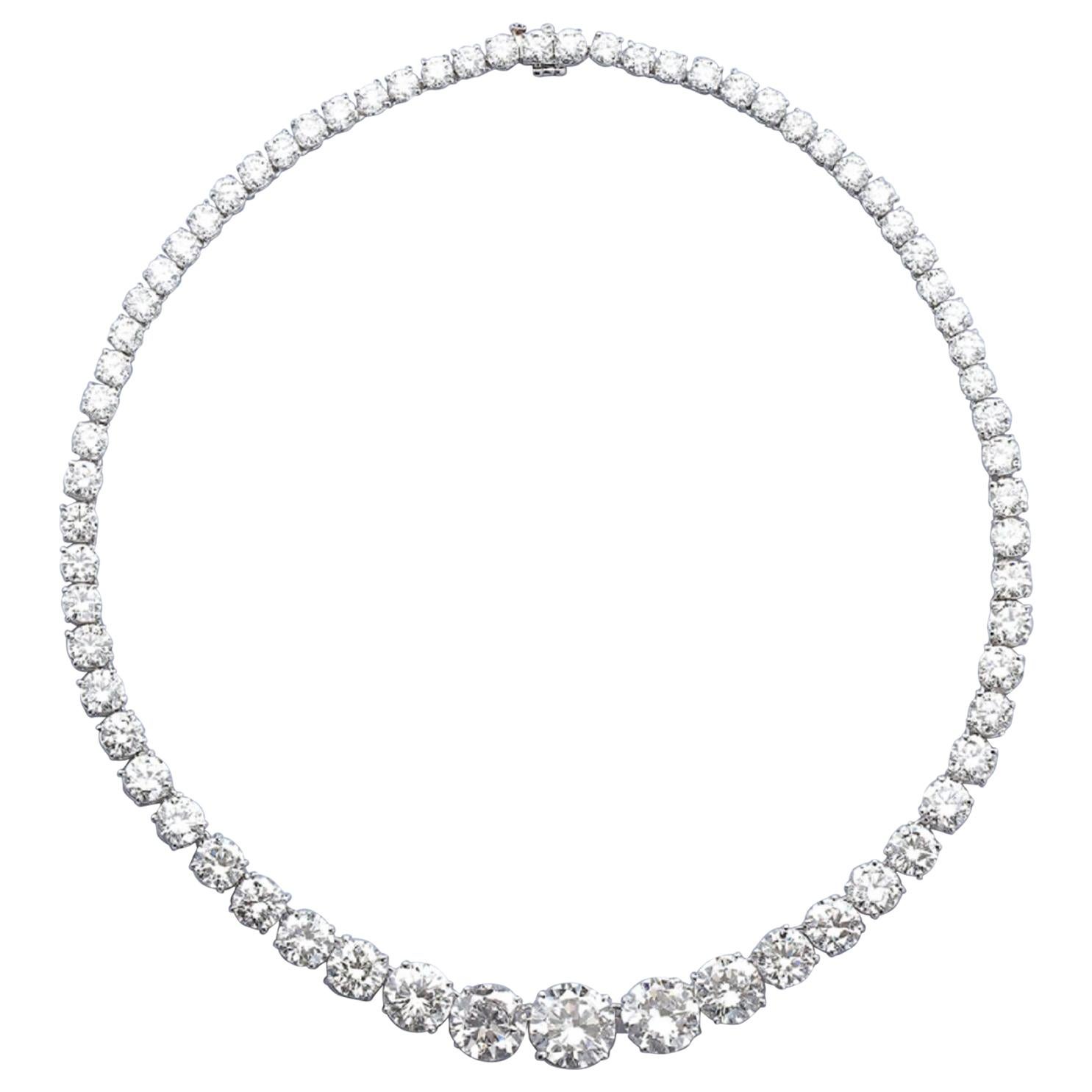 25 Carat Riviera Tennis Necklace Excellent Cut For Sale