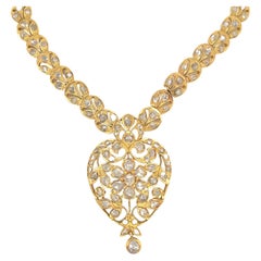 25 Carat Rose-Cut Diamond and 22K Yellow Gold Victorian-Style Necklace