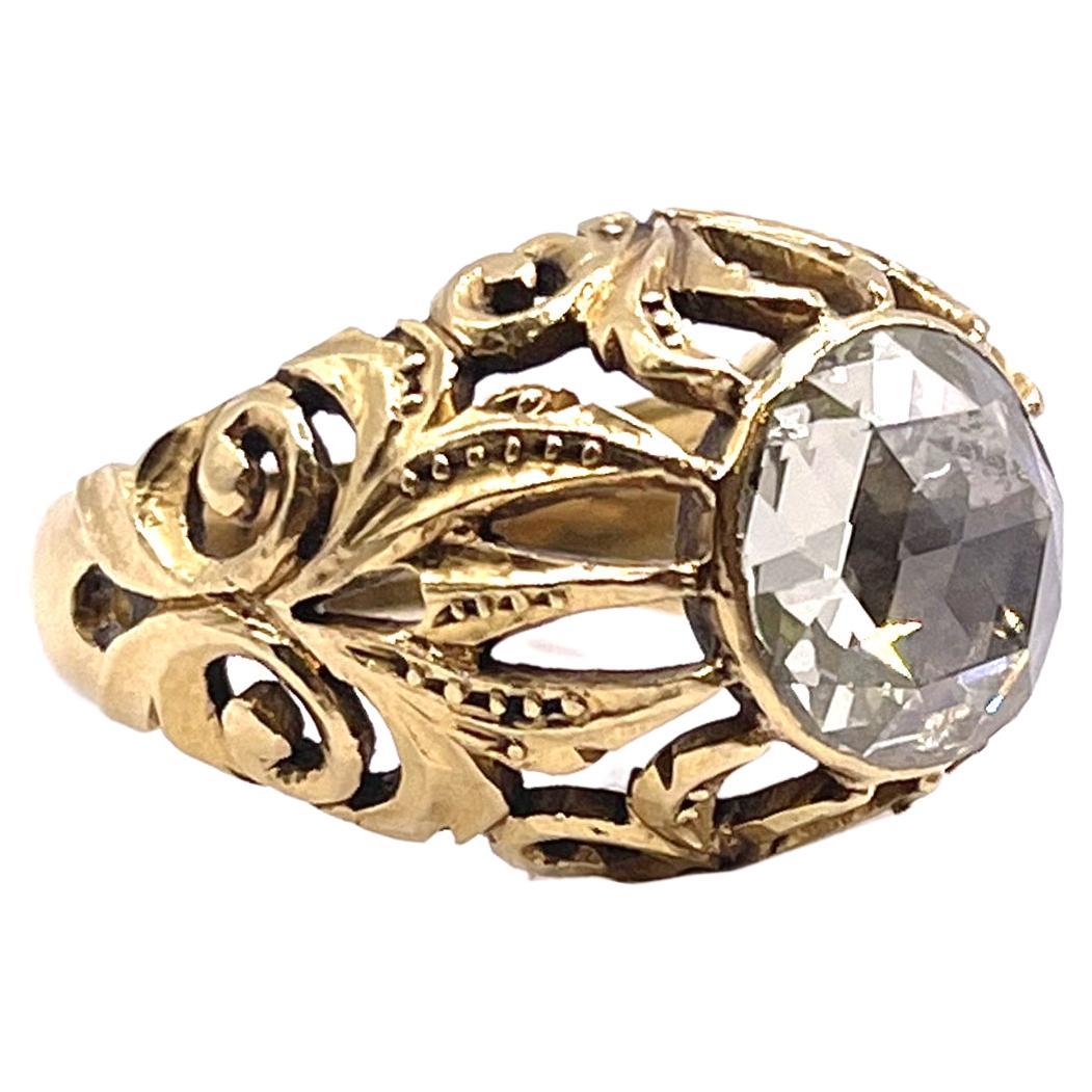 2.5 carat rose-cut diamond mounted on 18k gold. For Sale