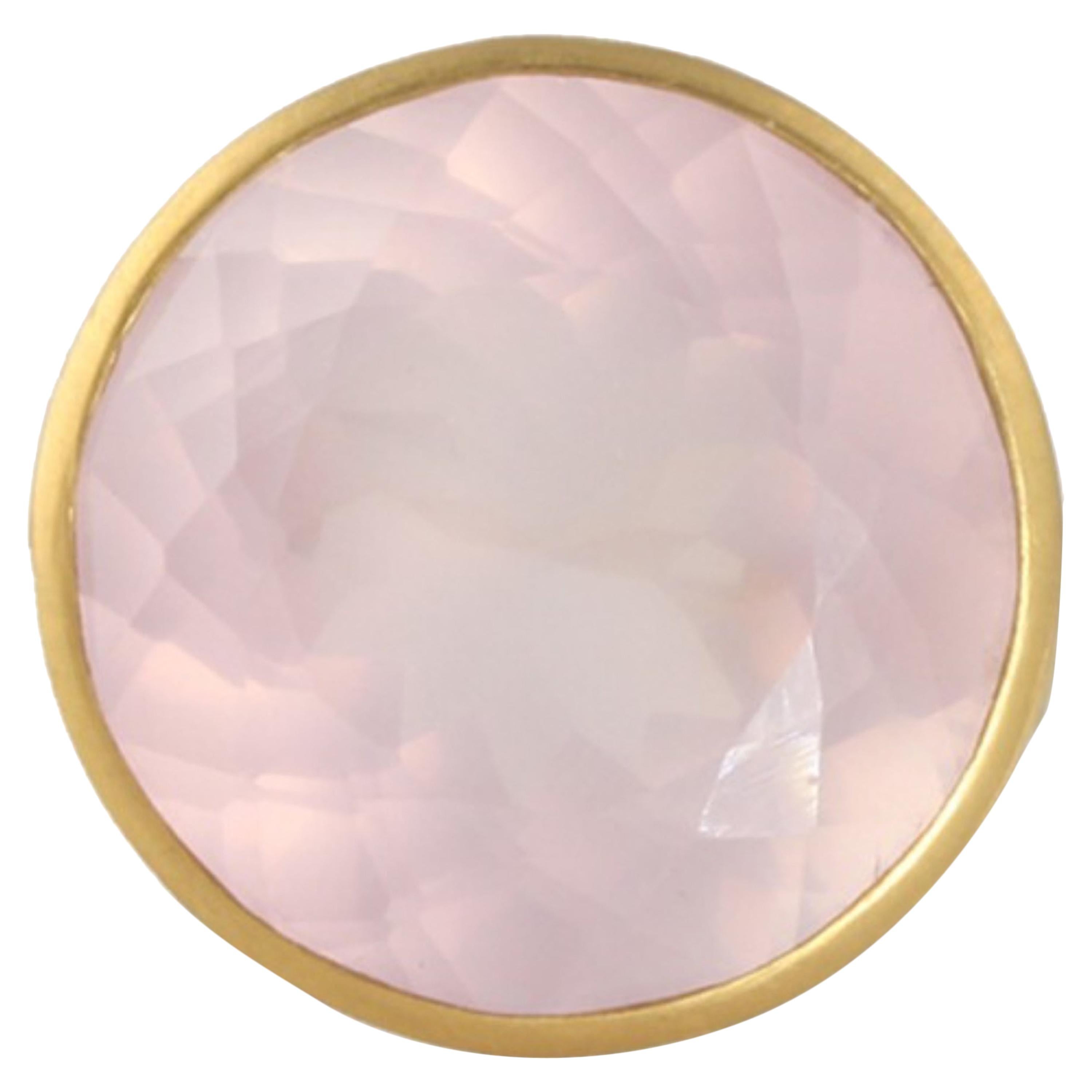 Ico & the Bird Fine Jewelry 25 Carat Rose Quartz Wave Gold Ring  For Sale
