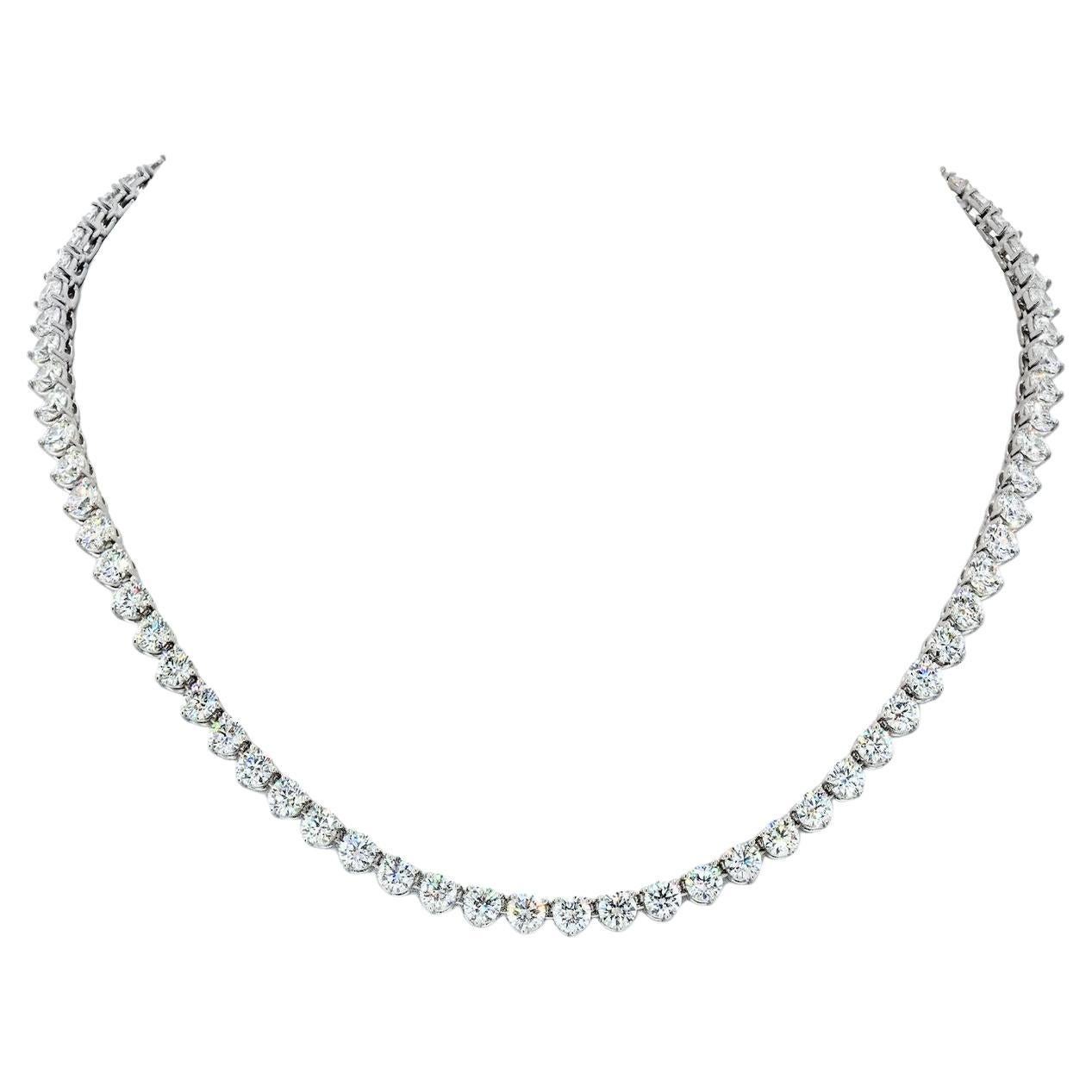 25 Carat Round Brilliant Cut Tennis Necklace D/E Color