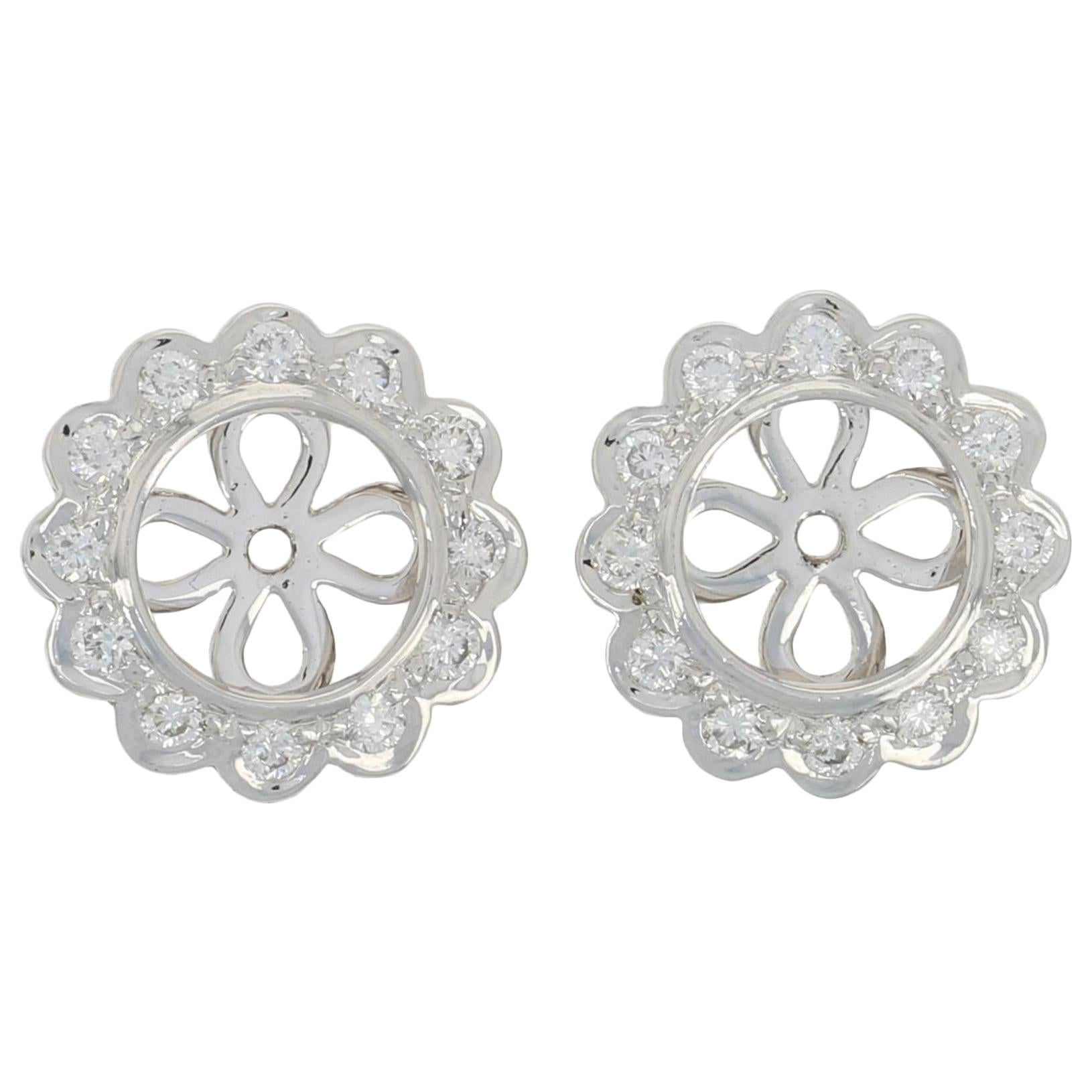 .25 Carat Round Brilliant Diamond Earring Enhancers, 14 Karat White Gold Halo