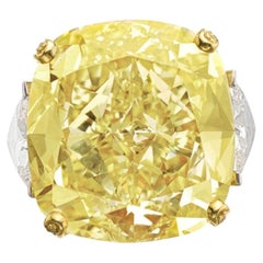 25 Carat Round Brilliant Statement Fancy Yellow Diamond Ring