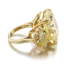 25 Carat Round Brilliant Statement Fancy Yellow 14K White Gold Diamond Ring
