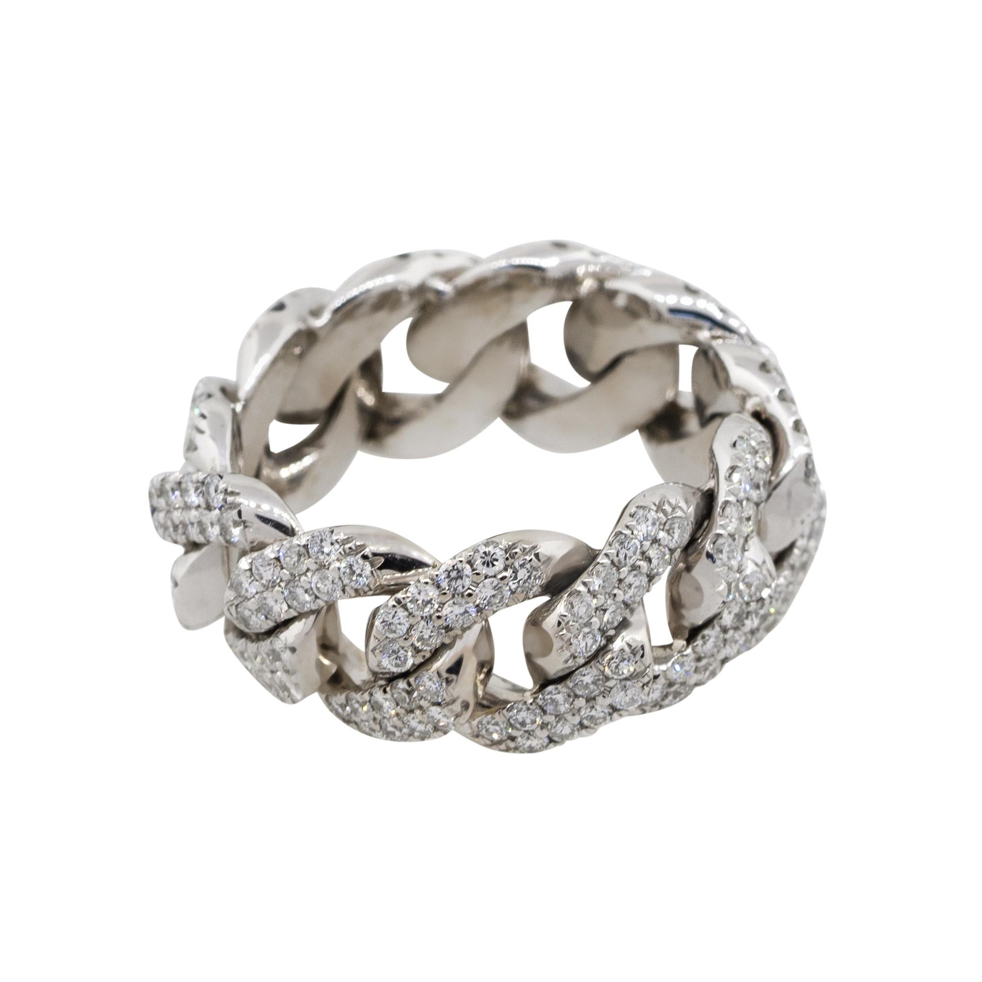 Anillo de eslabón cubano con pavé de diamantes de corte redondo de 2,5 quilates y 14 quilates en venta 2