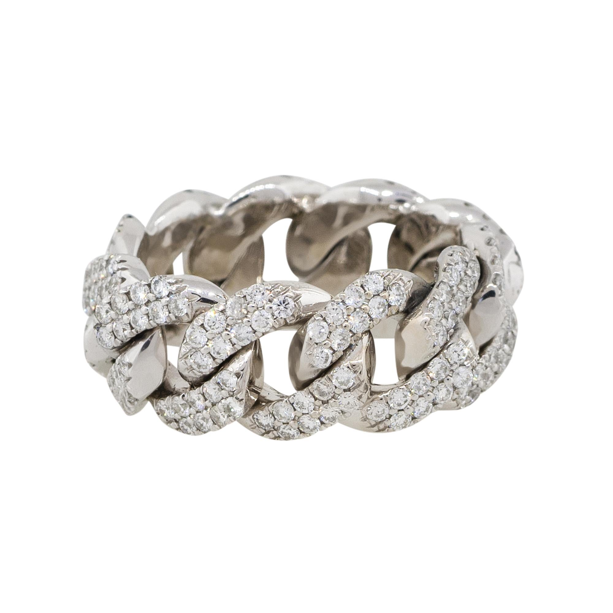 Anillo de eslabón cubano con pavé de diamantes de corte redondo de 2,5 quilates y 14 quilates en venta 3