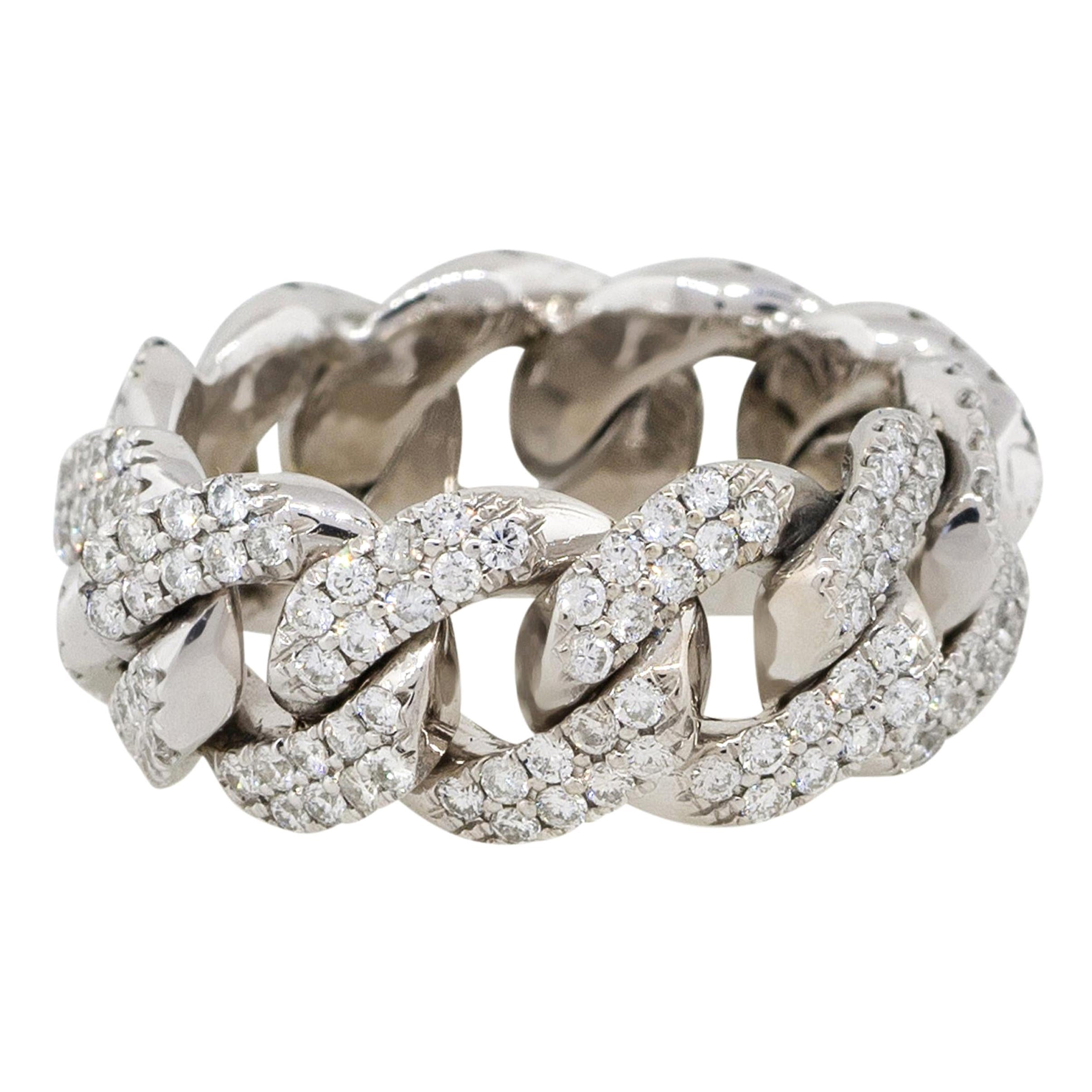 Anillo de eslabón cubano con pavé de diamantes de corte redondo de 2,5 quilates y 14 quilates