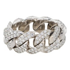 2.5 Carat Round Cut Diamond Pave Cuban Link Ring 14 Karat