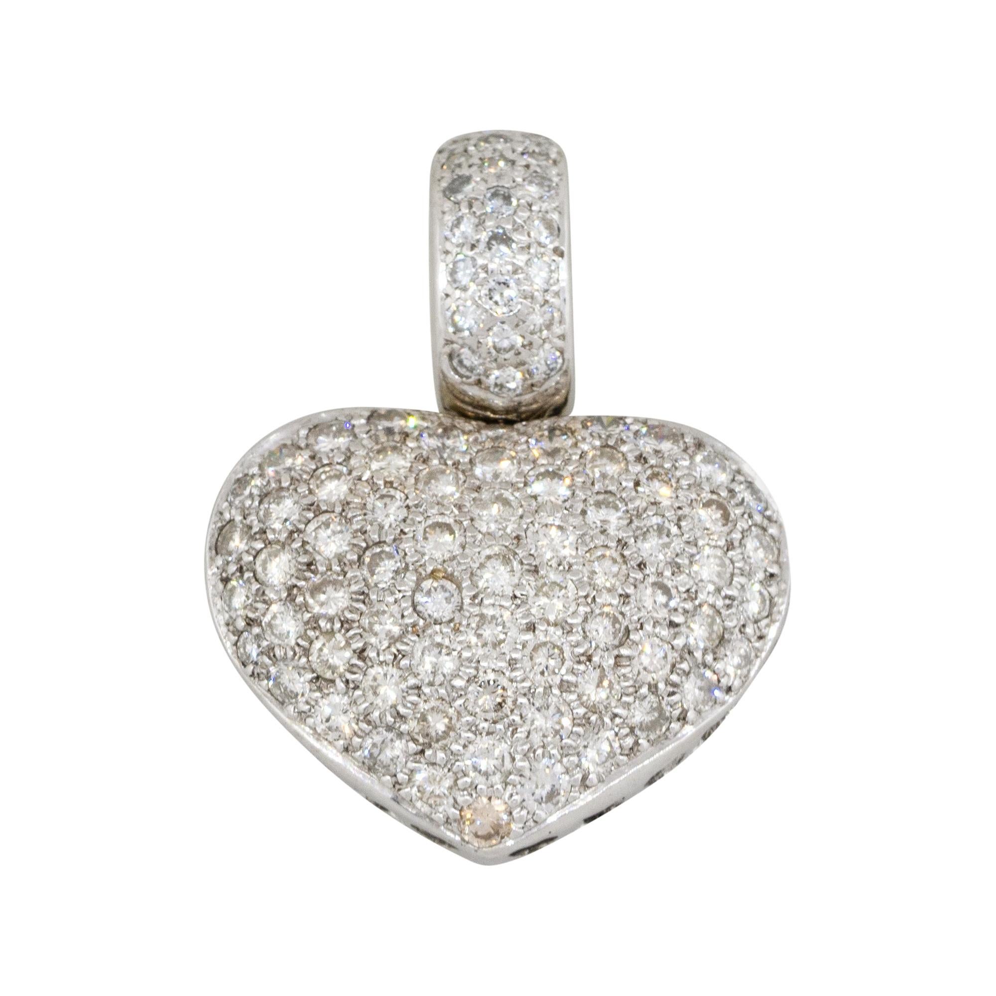 2.5 Carat Round Diamond Pave Puffed Heart Pendant 18 Karat For Sale