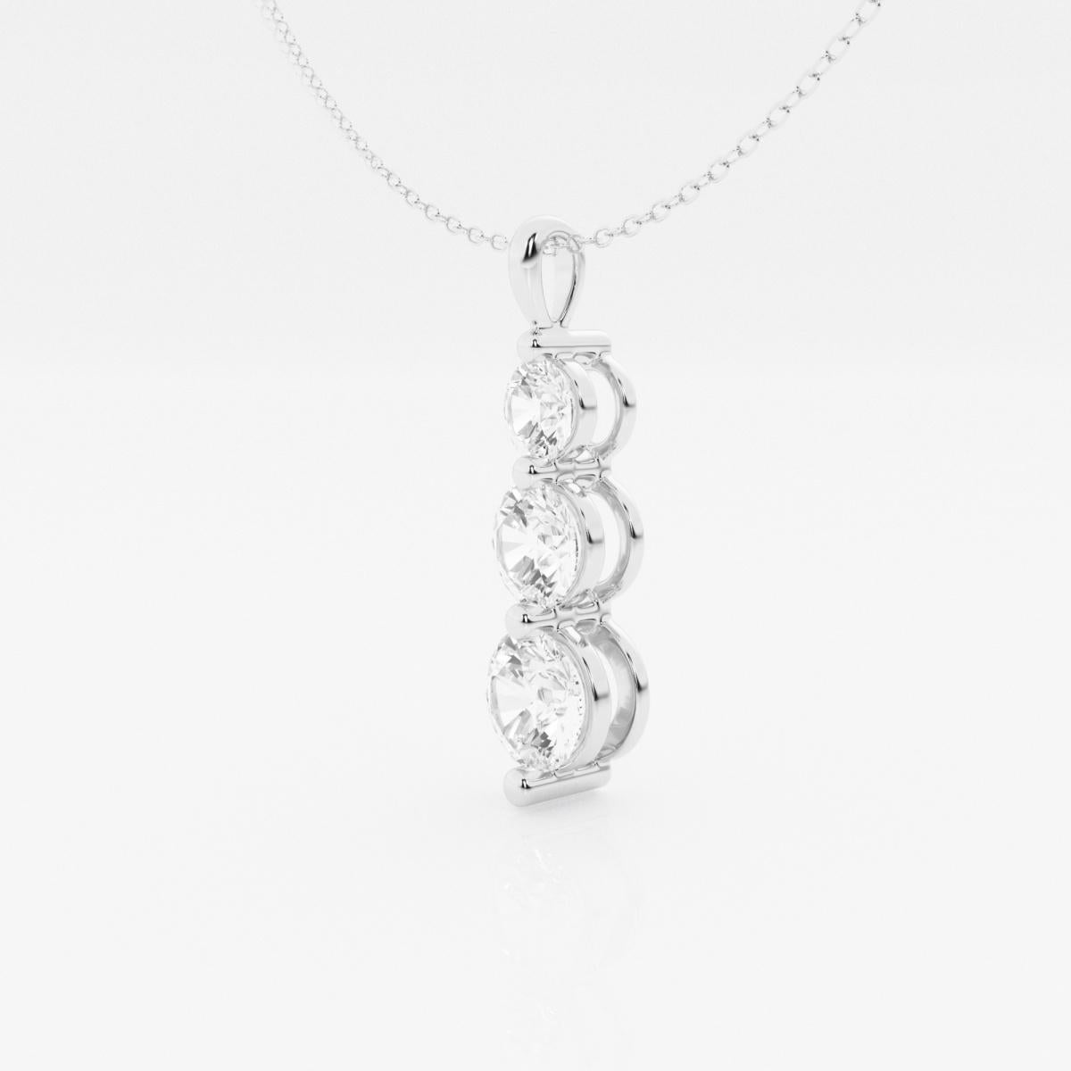 This impressive three-stone round diamond pendant is finely crafted in brightly polished 14 karat white gold and features three stones totaling a carat weight of 0.25CTW. These diamonds are SI clarity. Ideal as an anniversary or birthday present,