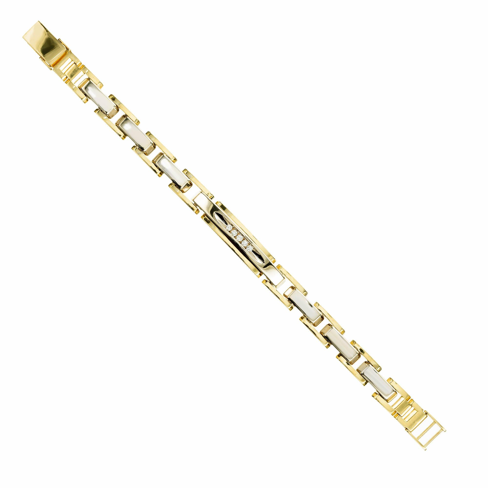 .25 Carat Round Diamond Two Tone Gold Men's Link Bracelet In Good Condition For Sale In Stamford, CT