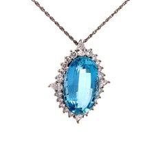 25 Carat Santa-Maria Aquamarine Diamond Platinum Halo Pendant Necklace