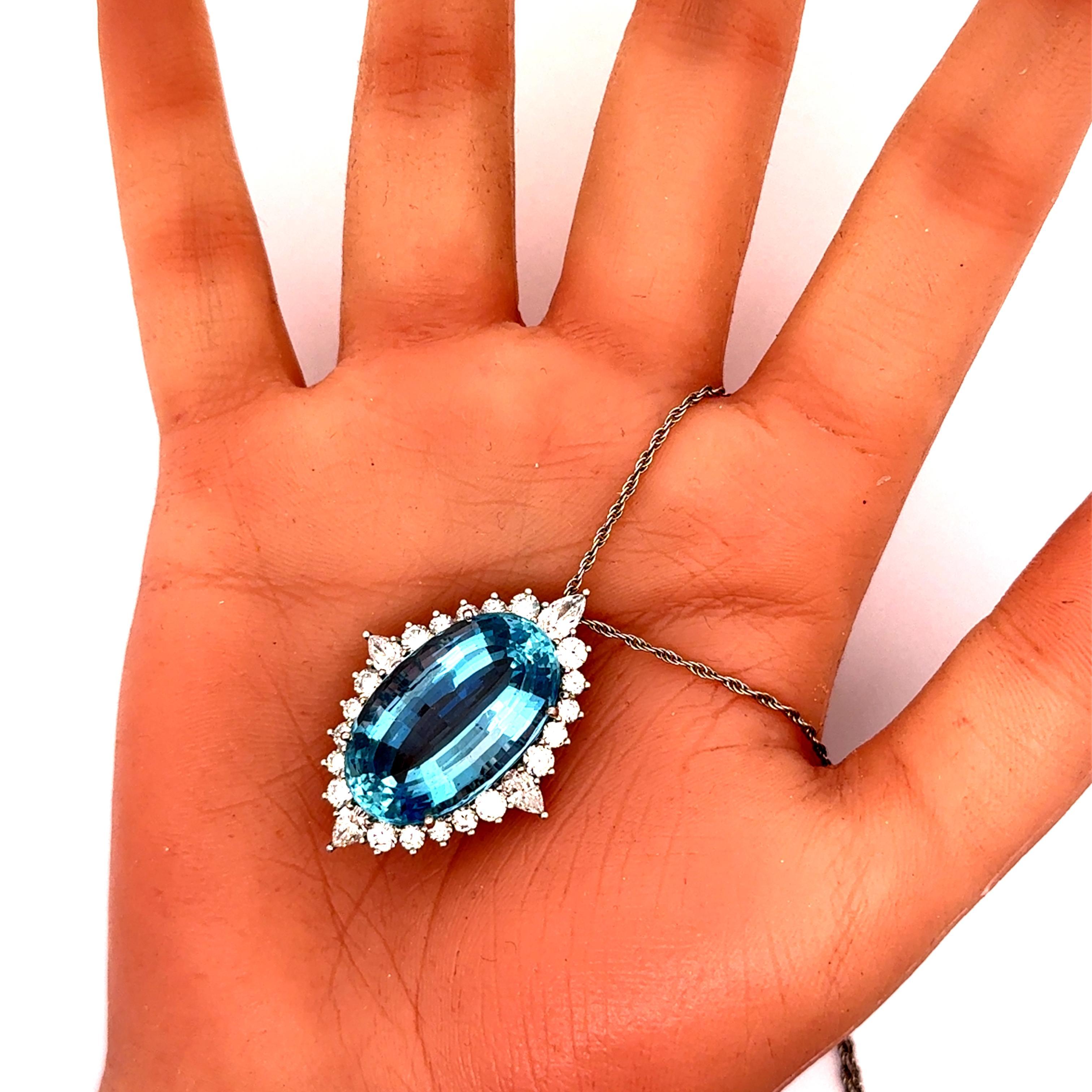 Collar Colgante Halo Platino Santa María Diamante Aguamarina 25 Quilates en venta 1