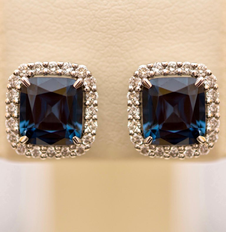 Spinel with vivid blue intense color is looking amazing in any jewelry. 
They are looking like sapphires but have different shade and amazing brilliance.
These white gold stud earrings for sure will become your favorite every day jewelry. 
This