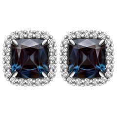 2.5 Carat Sapphire Spinel Diamond 14 Karat White Gold Stud Earrings