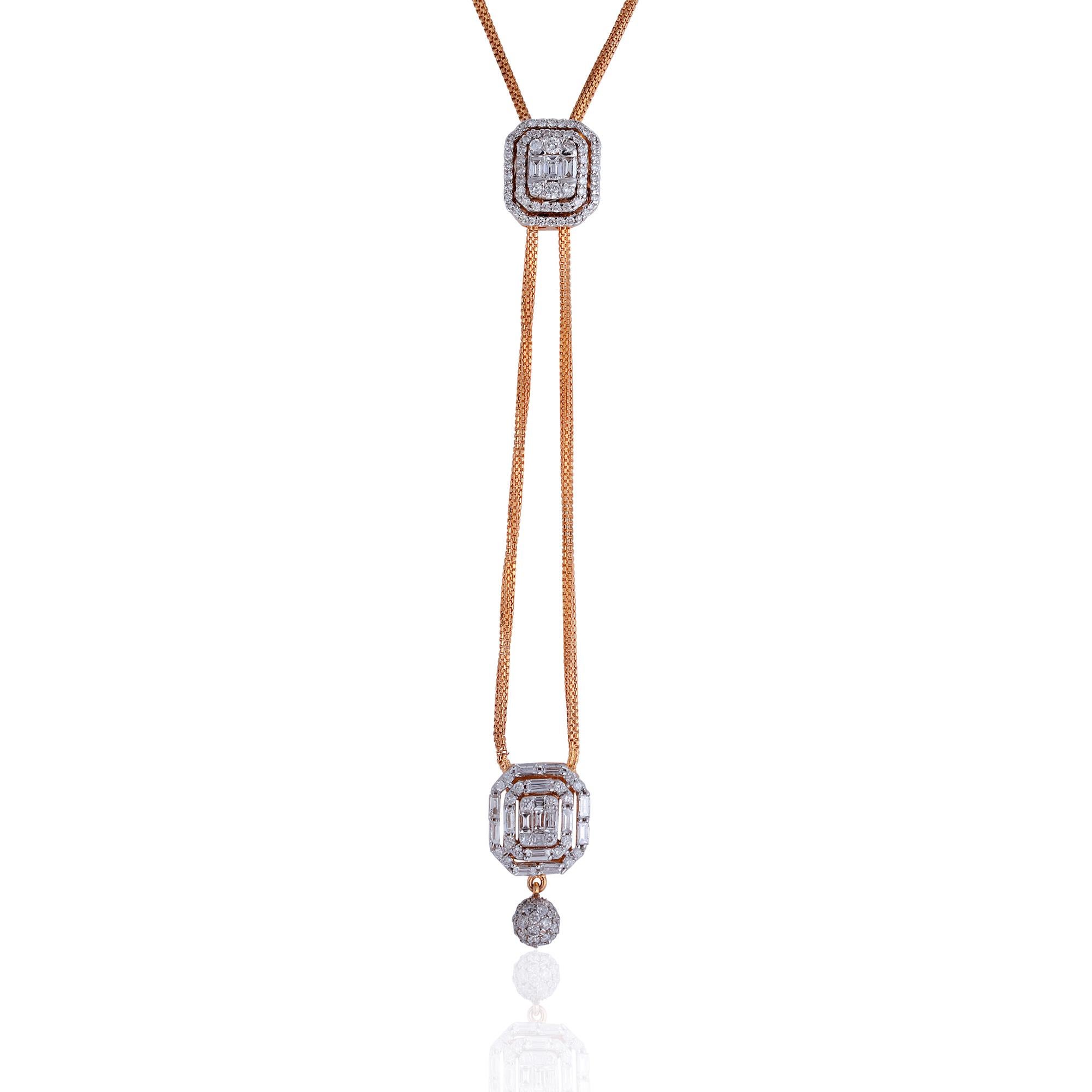 Modern 2.5 Carat SI Clarity HI Color Baguette Diamond Charm Necklace 18 Karat Rose Gold For Sale