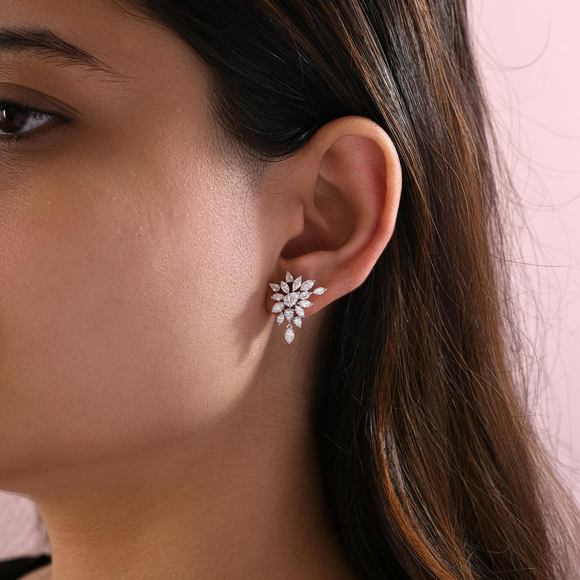 De las mujeres 2.5 Carat SI Clarity HI Color Pear Marquise Diamond Earrings 14 Karat White Gold en venta