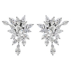 2.5 Carat SI Clarity HI Color Pear Marquise Diamond Earrings 14 Karat White Gold