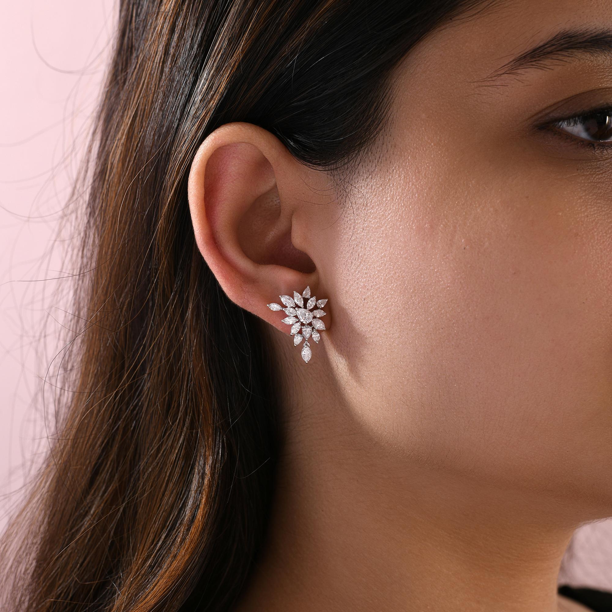 Modern 2.5 Carat SI Clarity HI Color Pear Marquise Diamond Earrings 18 Karat White Gold For Sale