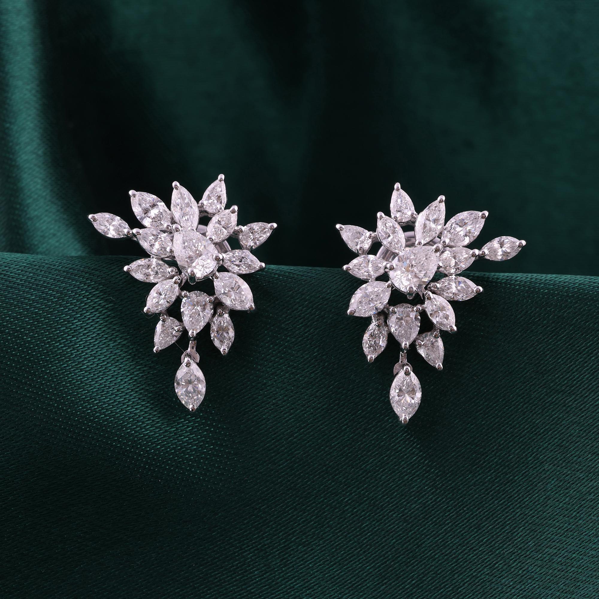 2.5 Carat SI Clarity HI Color Pear Marquise Diamond Earrings 18 Karat White Gold For Sale 1