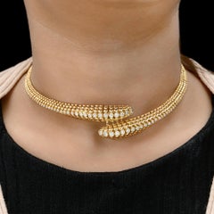 2.5 Carat SI/H Diamond Snake Design Choker Necklace 14 Karat Yellow Gold Jewelry