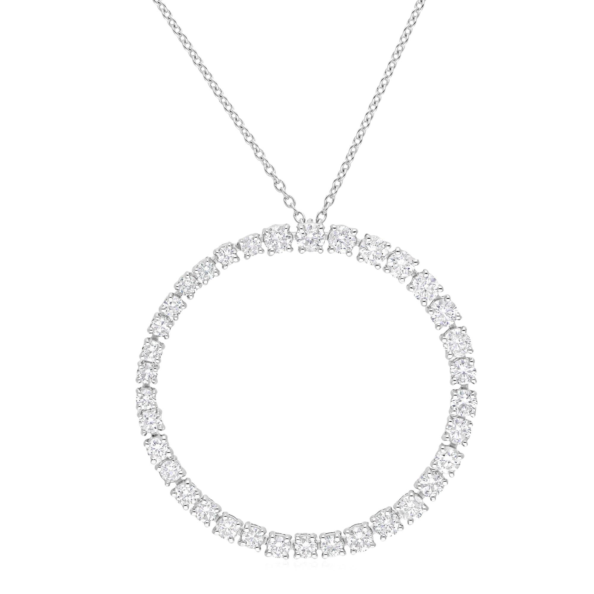 Moderno Collana con ciondolo a cerchio con diamanti tondi e brillanti da 2,5 carati SI/H in oro bianco 14k in vendita