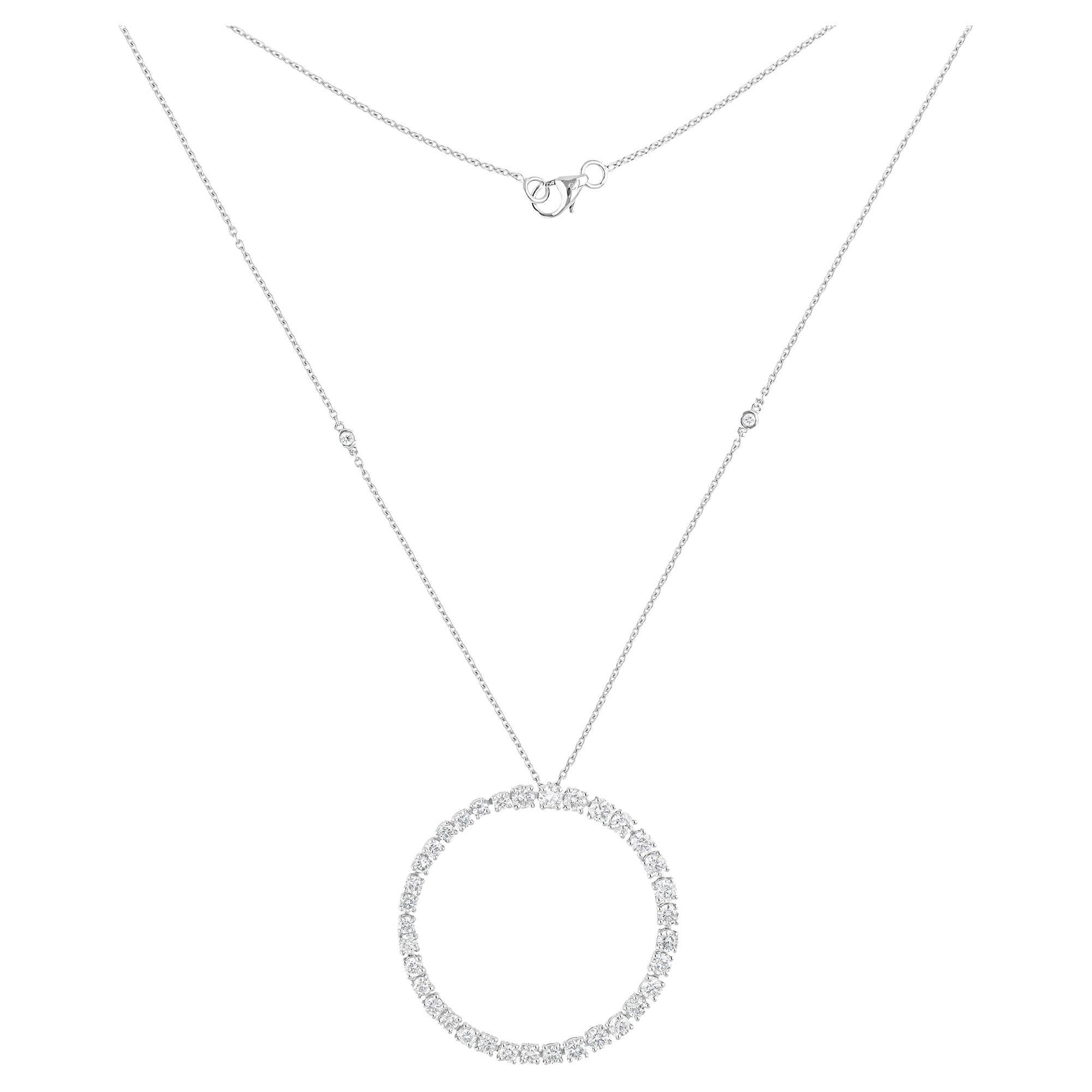 2.5 Carat SI/H Round Brilliant Diamond Circle Pendant Necklace 18k White Gold