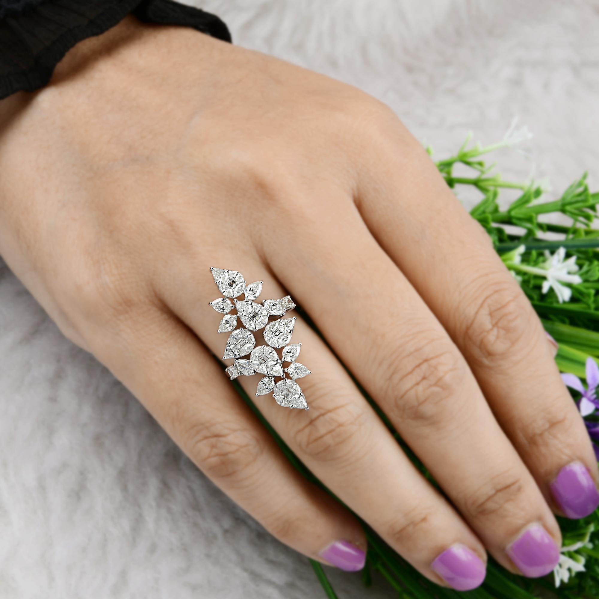 Moderno Anello con diamante rotondo Baguette Marquise da 2,5 carati SI/HI Gioielli in oro bianco 18 carati in vendita